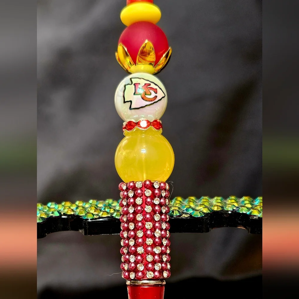 NFL Kansas City Chiefs Sparkly/Blingy Custom Created Super Fan Beaded Pen